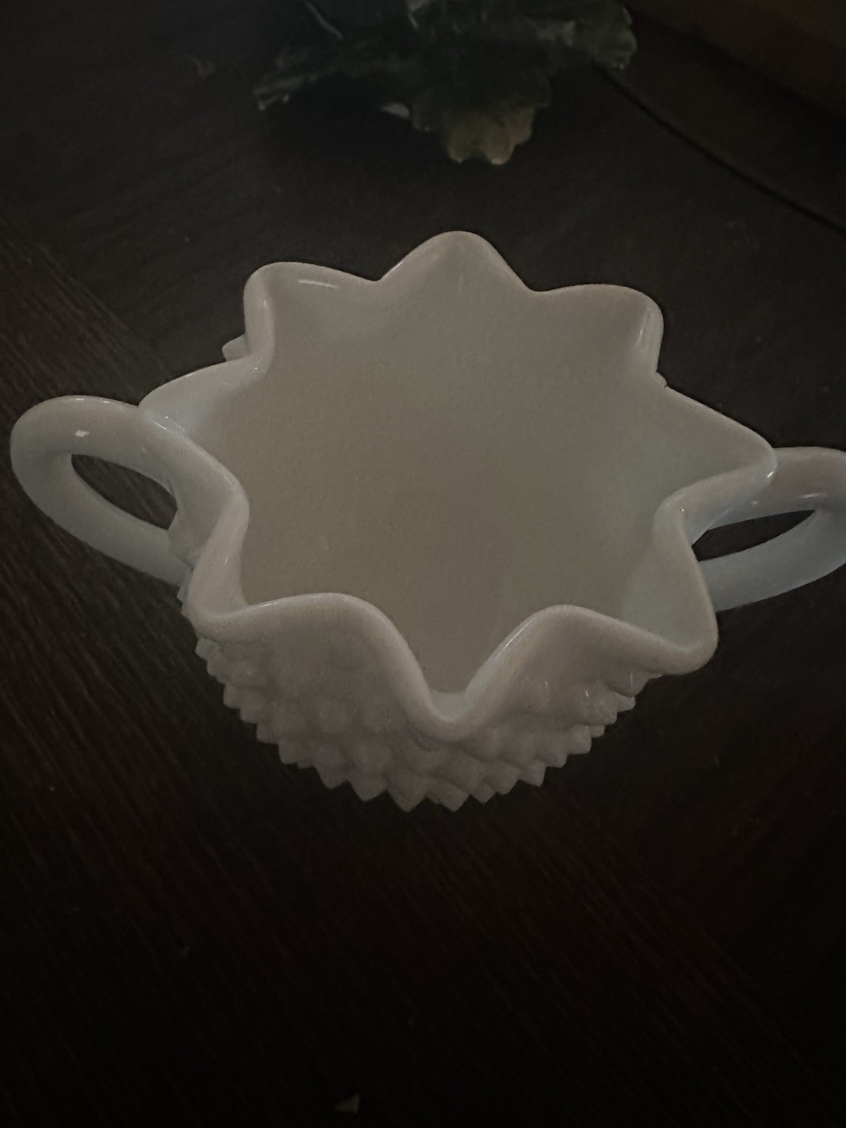 Vintage Fenton Hobnail Milk Glass Star Shape Open Sugar, Double Handled, #3906