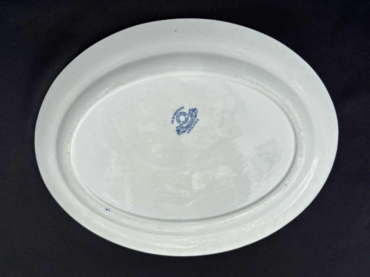 Rare F. Winkle & Co. Ltd England Blue Old Nankin 12″ Oval Platter Gold Trim VGUC
