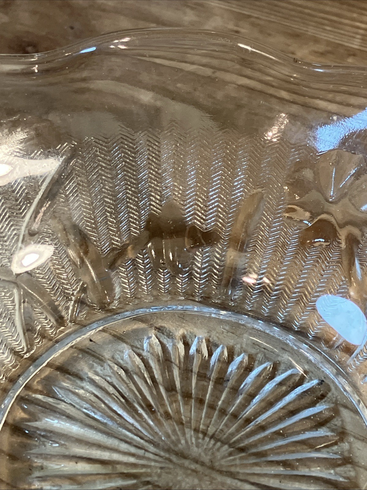 Vintage Jeannette Glass Iris and Herringbone Clear Glass Bowl 5 in Ruffled Edge