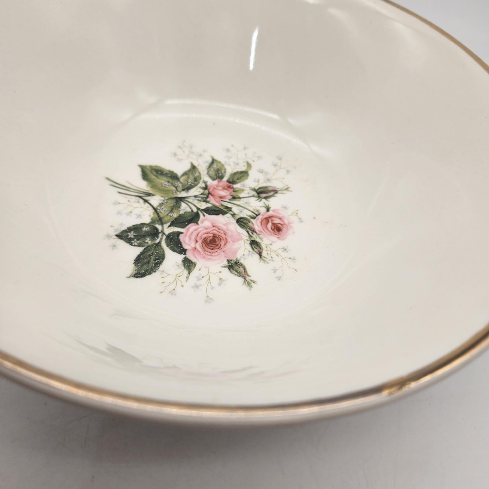Vintage Mid Century Fairbanks Alpine Rose Serving Bowl Pink Floral 8 1/8 Inches