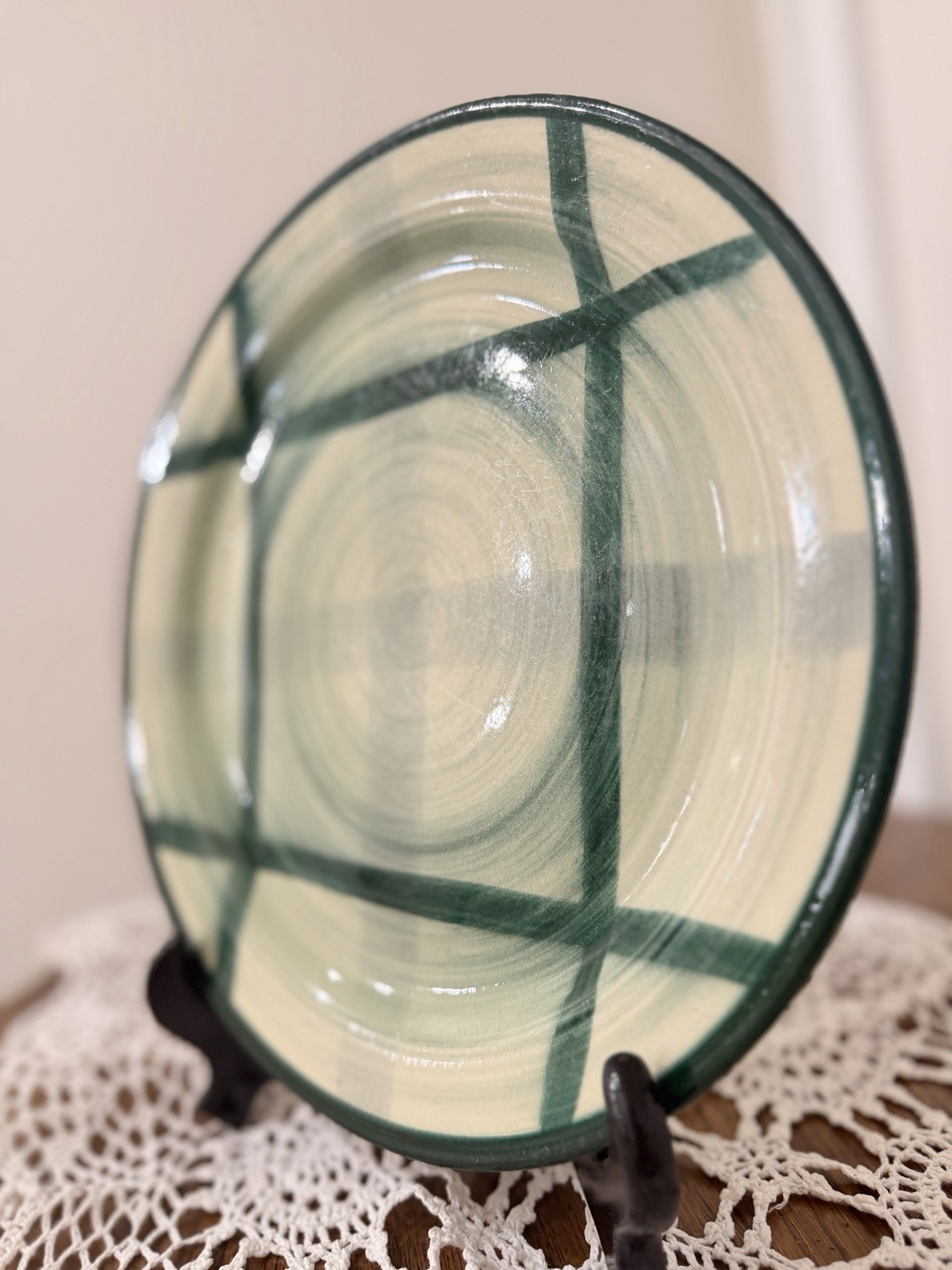 Vernon Kilns Organdie T-515 Green Plaid 10.5” Dinner Plate Hand Painted