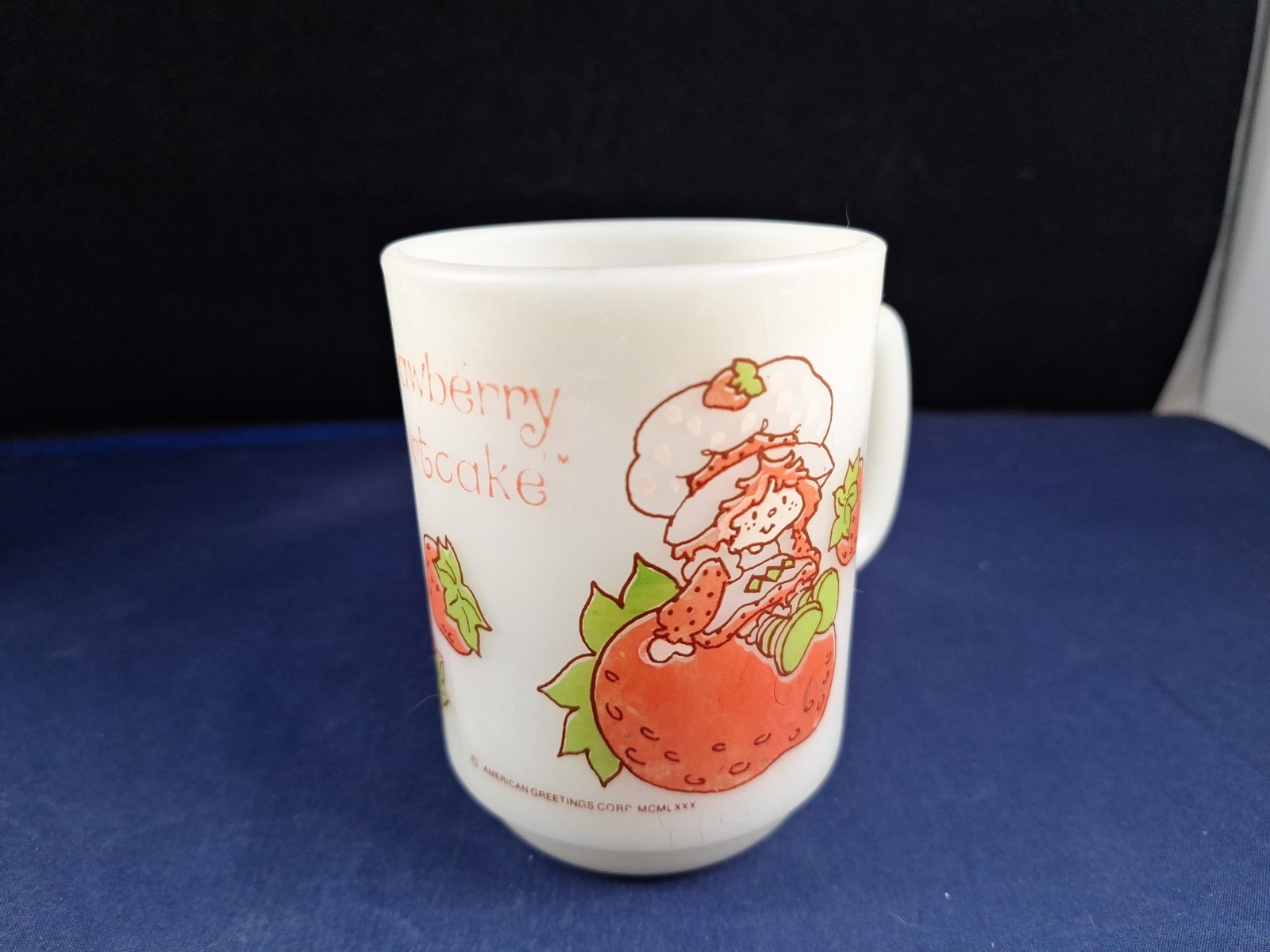 Vintage Fire King Milk Glass Strawberry Shortcake Mug Anchor Hocking Rare