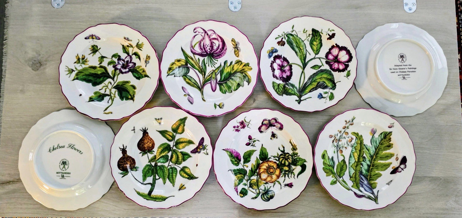 VTG 24 Pcs Set Mottahedeh Chelsea Flowers Vista Alegre Portugal MMA Botanical