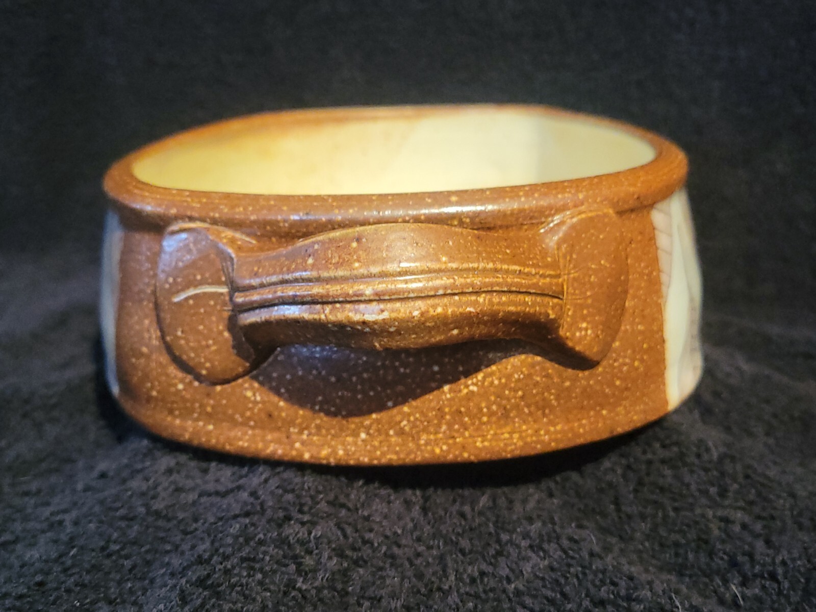 Studio Art Pottery Evelyn Ward North Carolina Dish With Handles Leaf Pattern