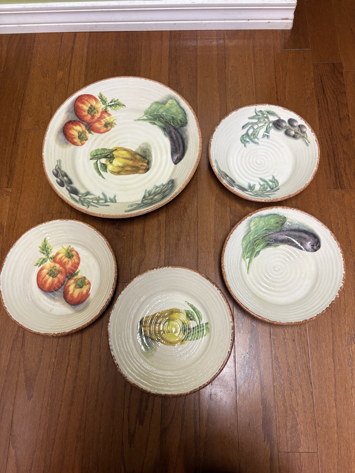 Williams Sonoma Jardin Potager 5 Piece Set- 1 Large Serving 4 Pasta Bowls VTG
