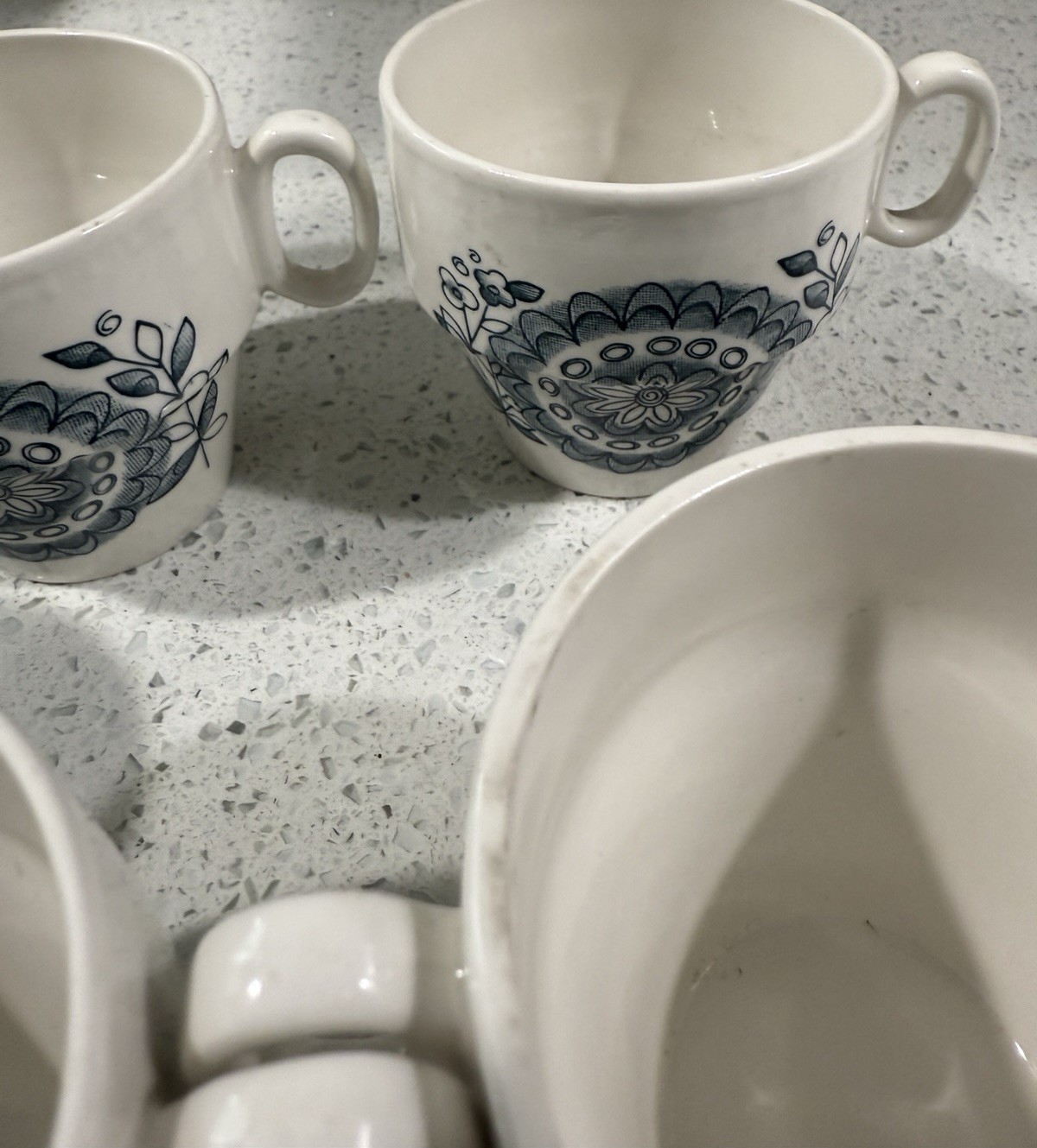 Parker Brothers Ltd Offbeat Blue White Royal Tudor Tea Cups Stackable Set Of 6