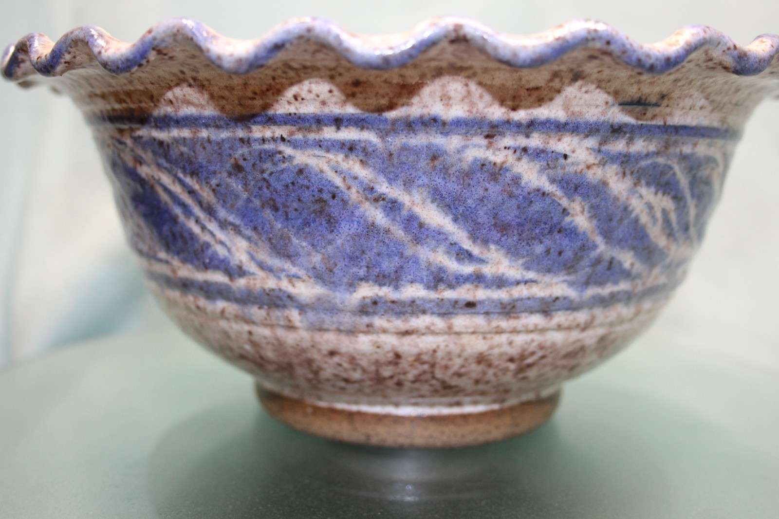 Vintage Studio Art Pottery Salt Glaze Stoneware Bowl Signed Blue Cobalt 9in