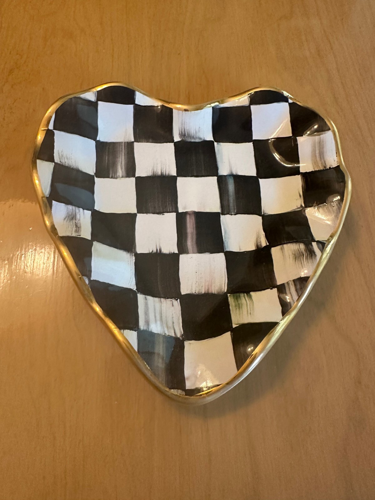NEW W TAG Ceramic McKenzie-Childs Courtly Check Fluted Heart Plate; 6” By 6.5”