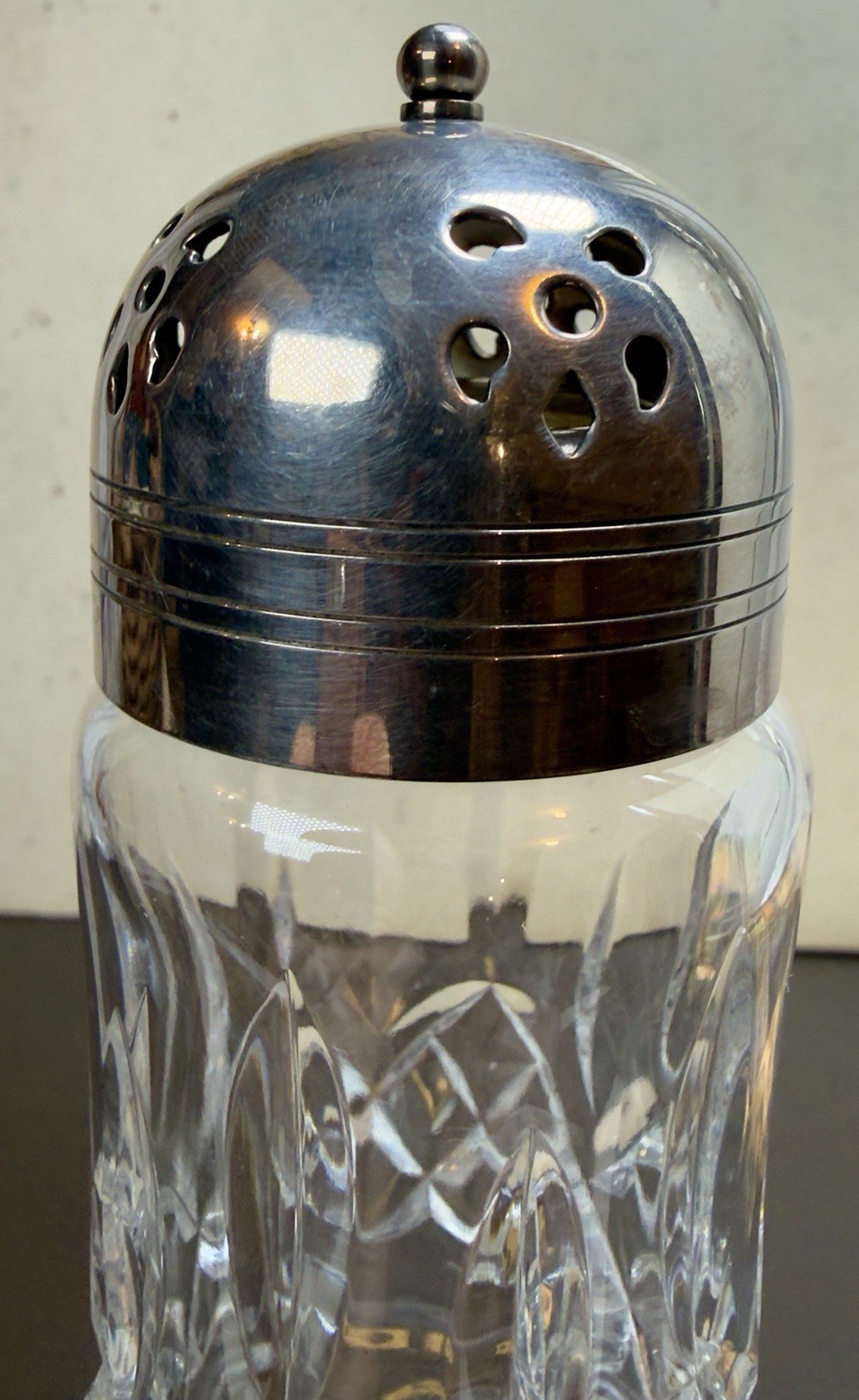 Waterford Crystal Muffineer Sugar Shaker 8” Cut Glass Heavy Lismore Silver-Plate