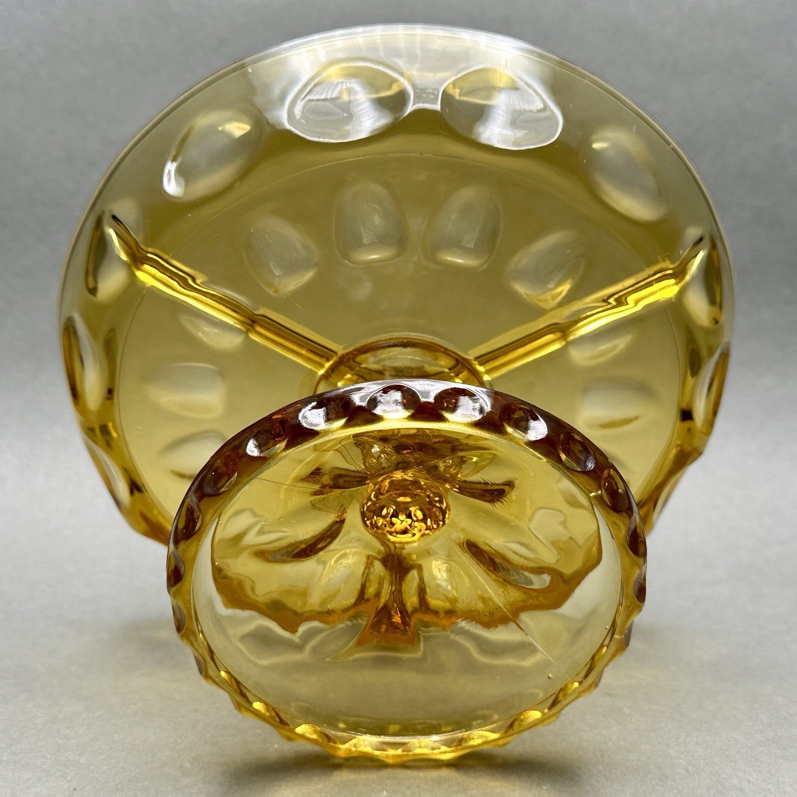 Vintage Hazel Atlas Golden Amber Glass 3 Part Divided Pedestal Serving Dish