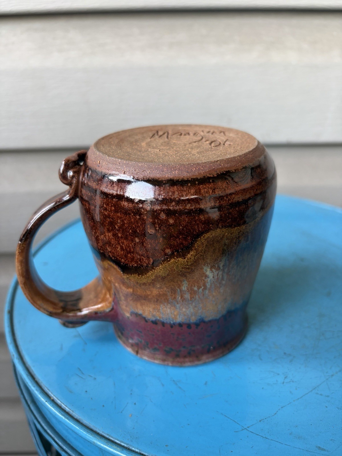 Mangum Studio Colorful Drip Folk Art Pottery Mug 2006 North Carolina 14oz