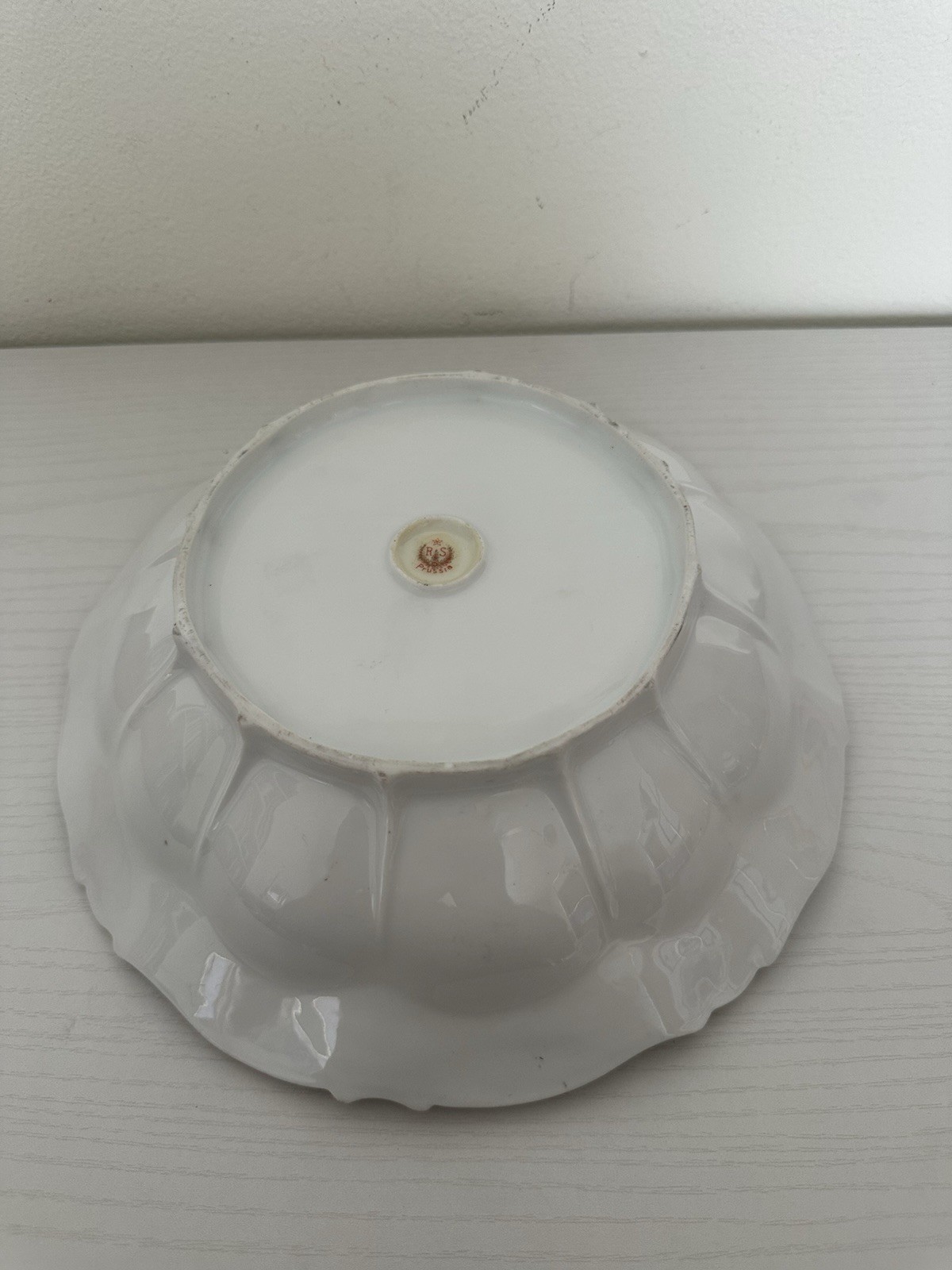 Antique RS Prussia Bowl Red Mark Germany Porcelain Floral Scalloped Gold Trim