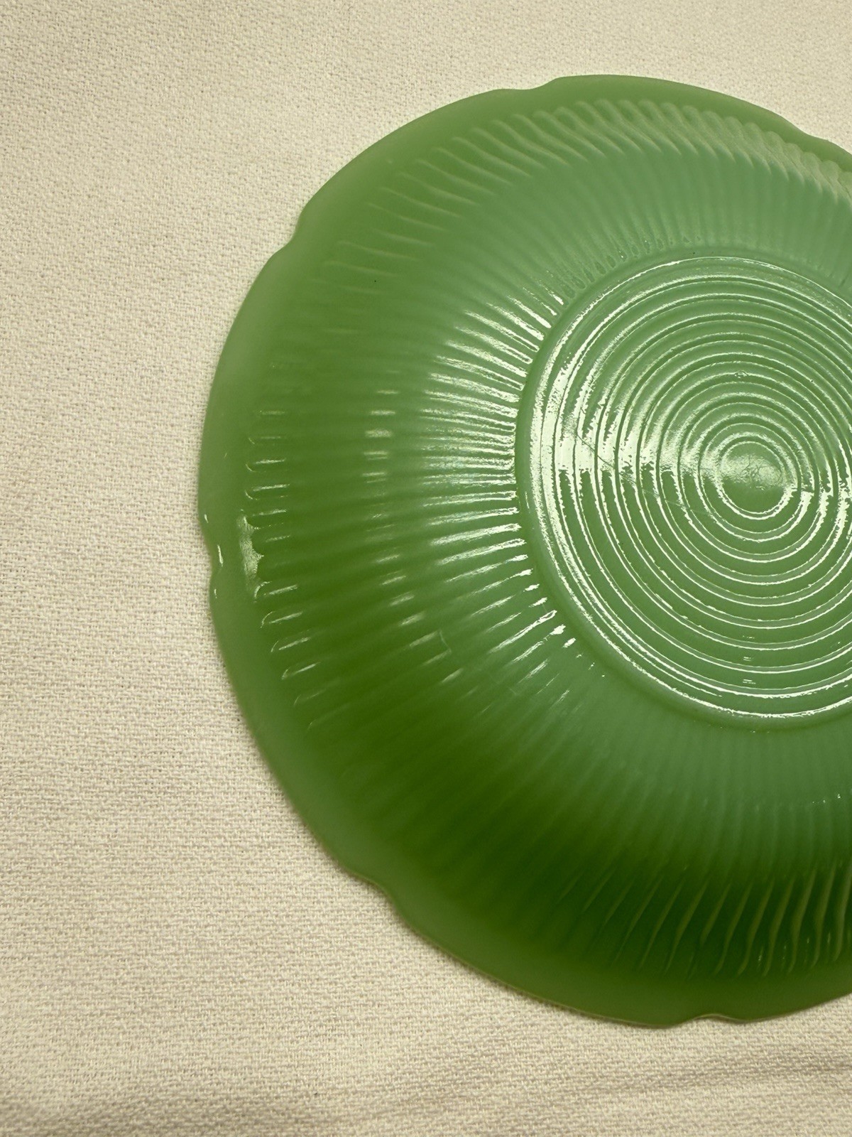 Vintage Fire King Jadeite Alice Saucer Plate 6″ Floral Scalloped Edge Unmarked