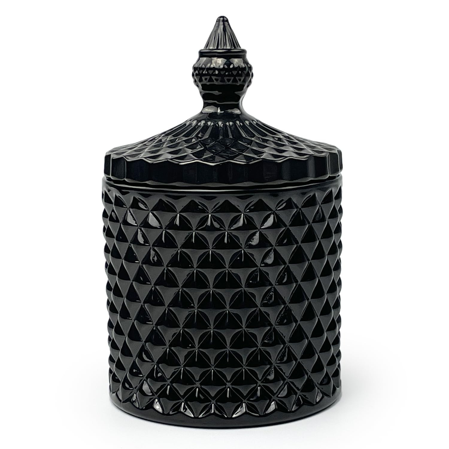 10 oz Black Glass Candy Dish with Lid-Decorative Display Jar for Q-Tip Holder…