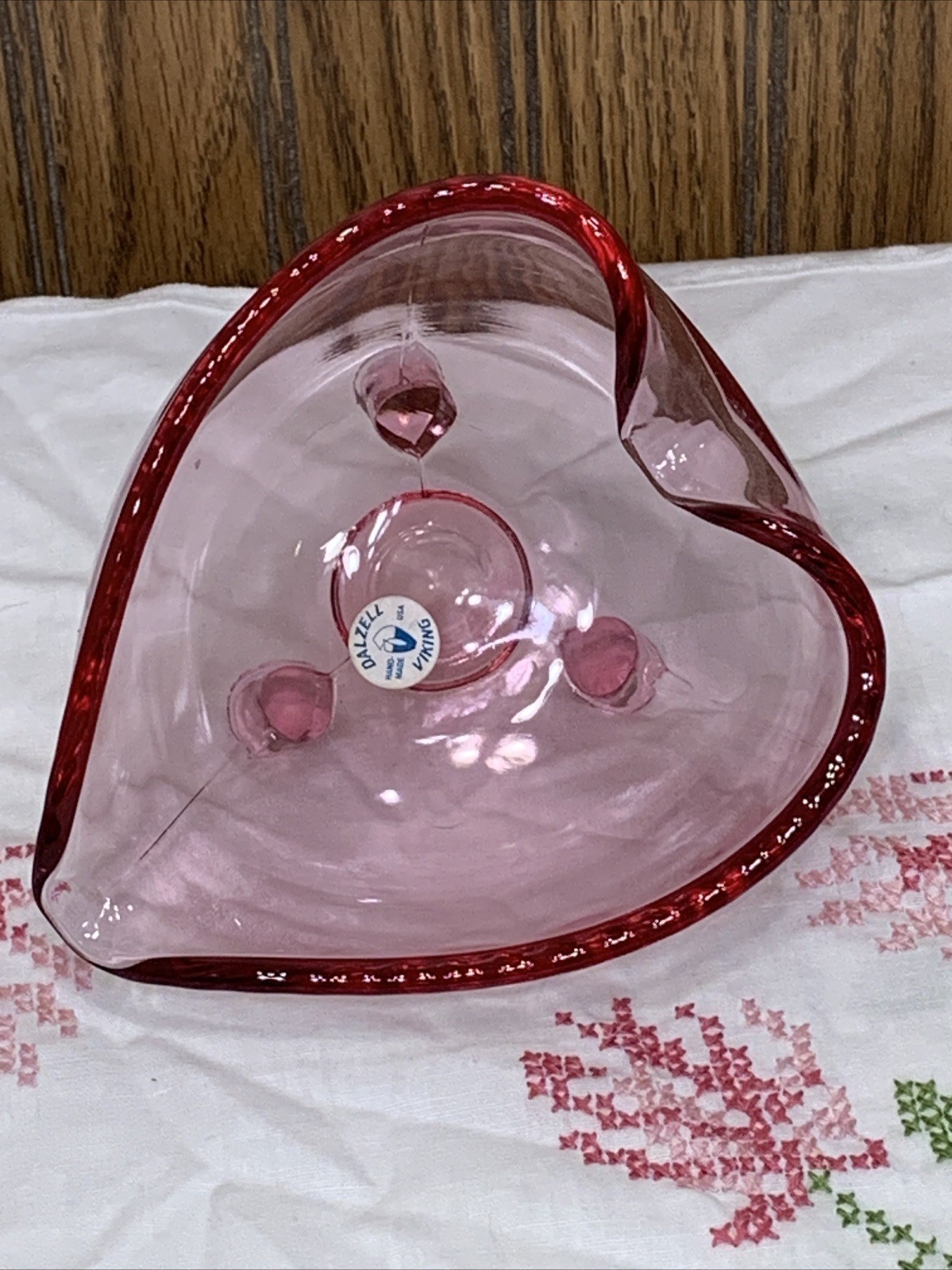 Viking Heart Shaped Glass Candy Trinket Dish Cranberry Pink 3 Foot Dalzell Line