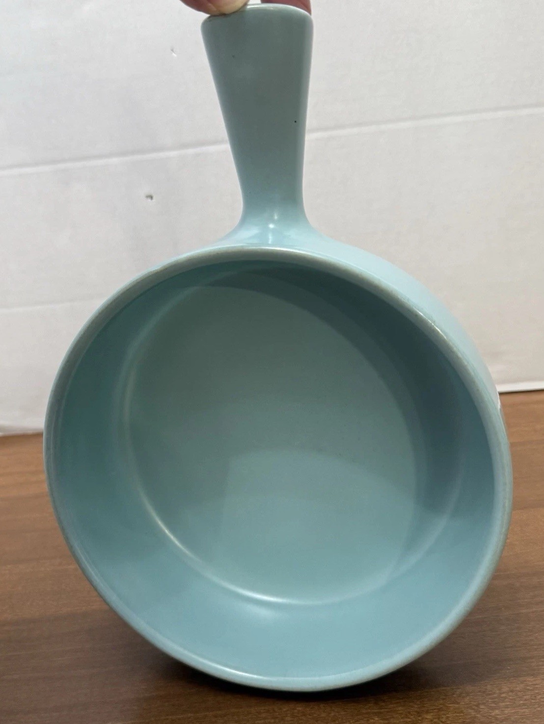Vtg La Solana Pottery Handled Soup Bowl Teal Blue Matte Ovenware