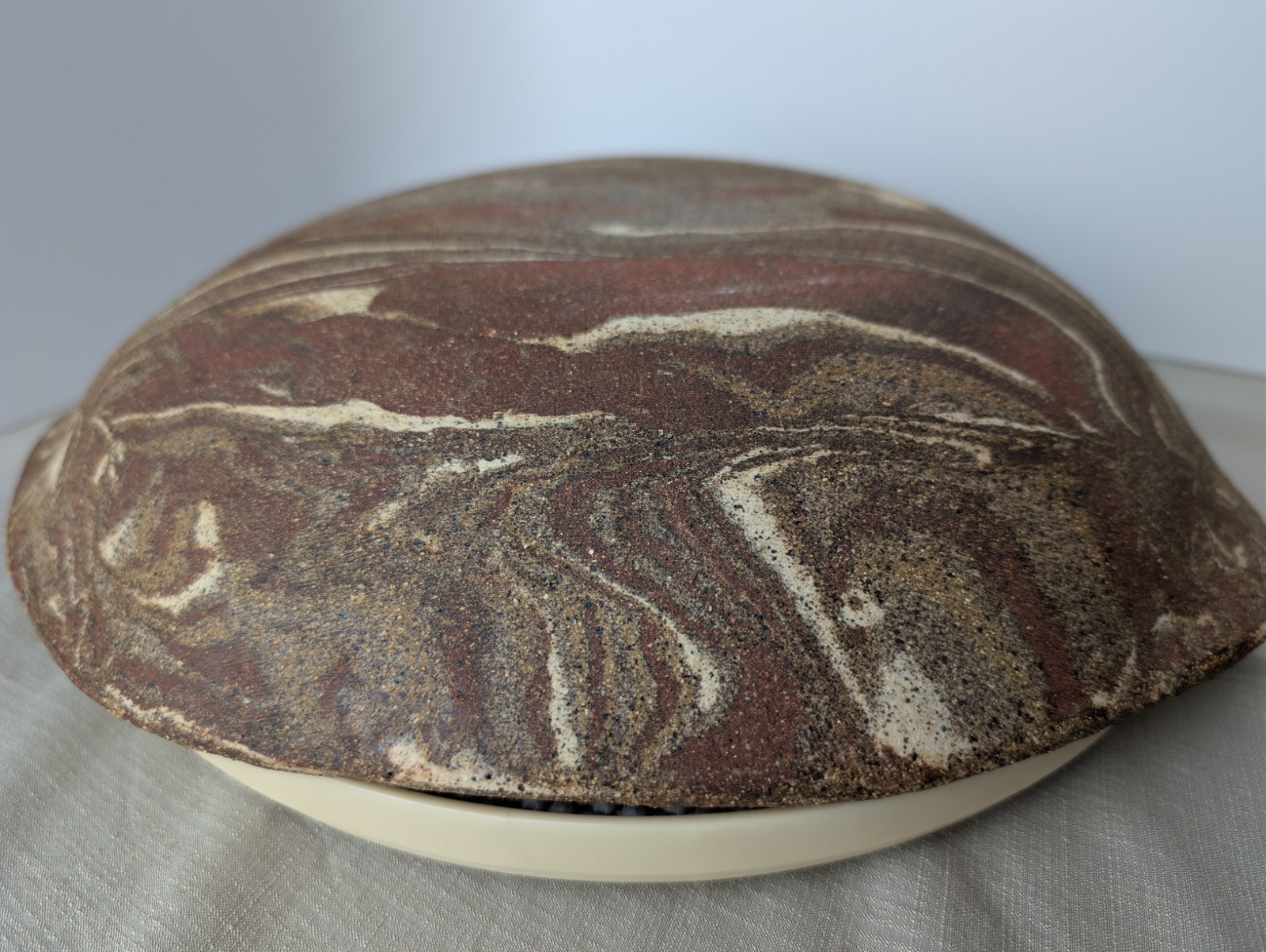 Jane Parshall Studio Art Pottery Platter – Marbled Inlaid Clay – W/ 1988 Receipt