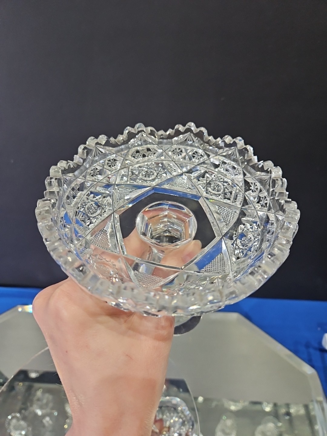 Compote Bowl, American Brilliant Period Cut Glass Crystal Hoare signed Steuben