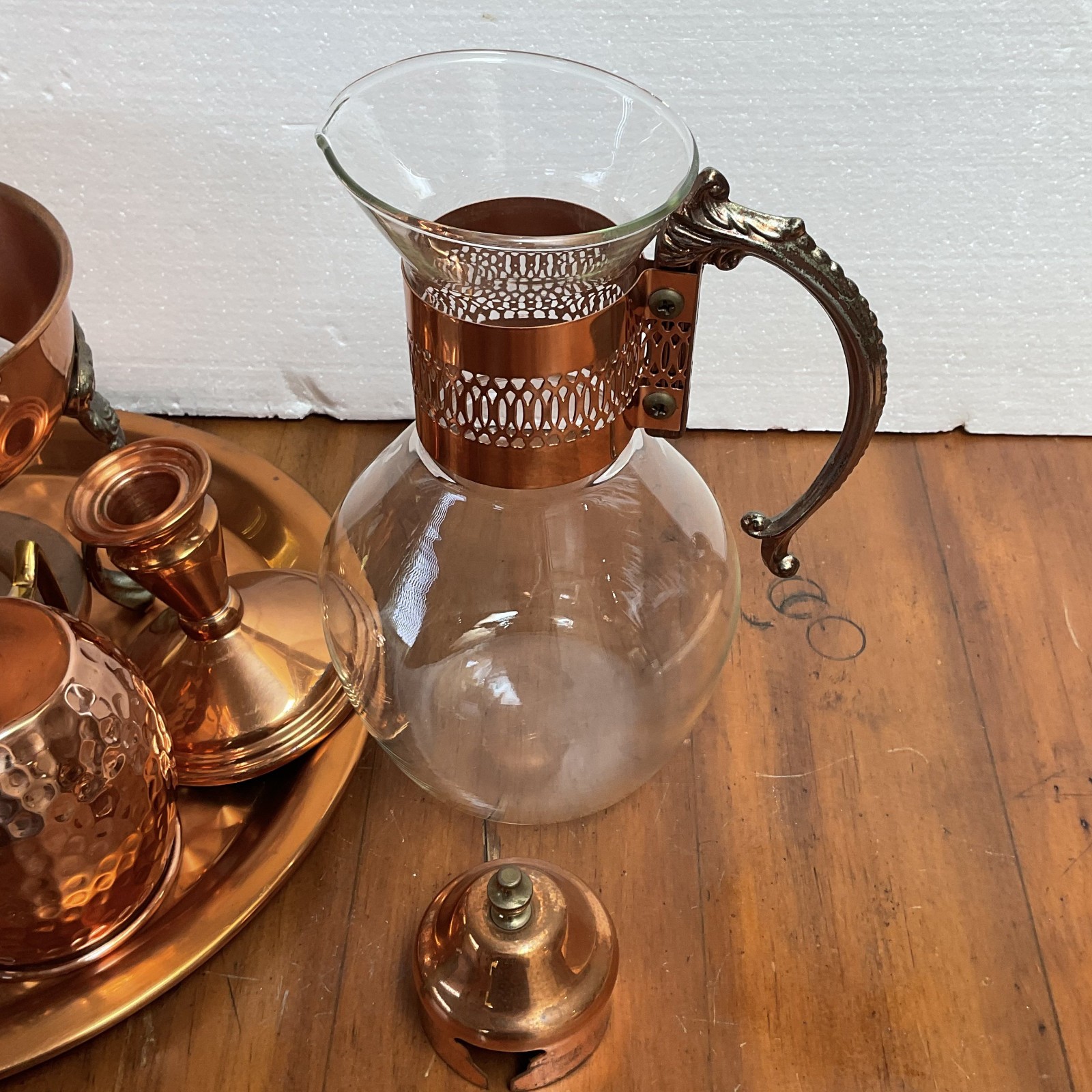 Vintage Princess House Heritage Copper Crystal Coffee Carafe Set 8 Pc