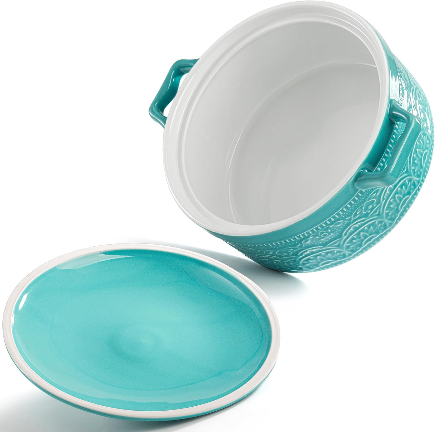Elsjoy 2 Quart Round Ceramic Casserole Dish with Lid, 7.5 Inch Covered Casserole