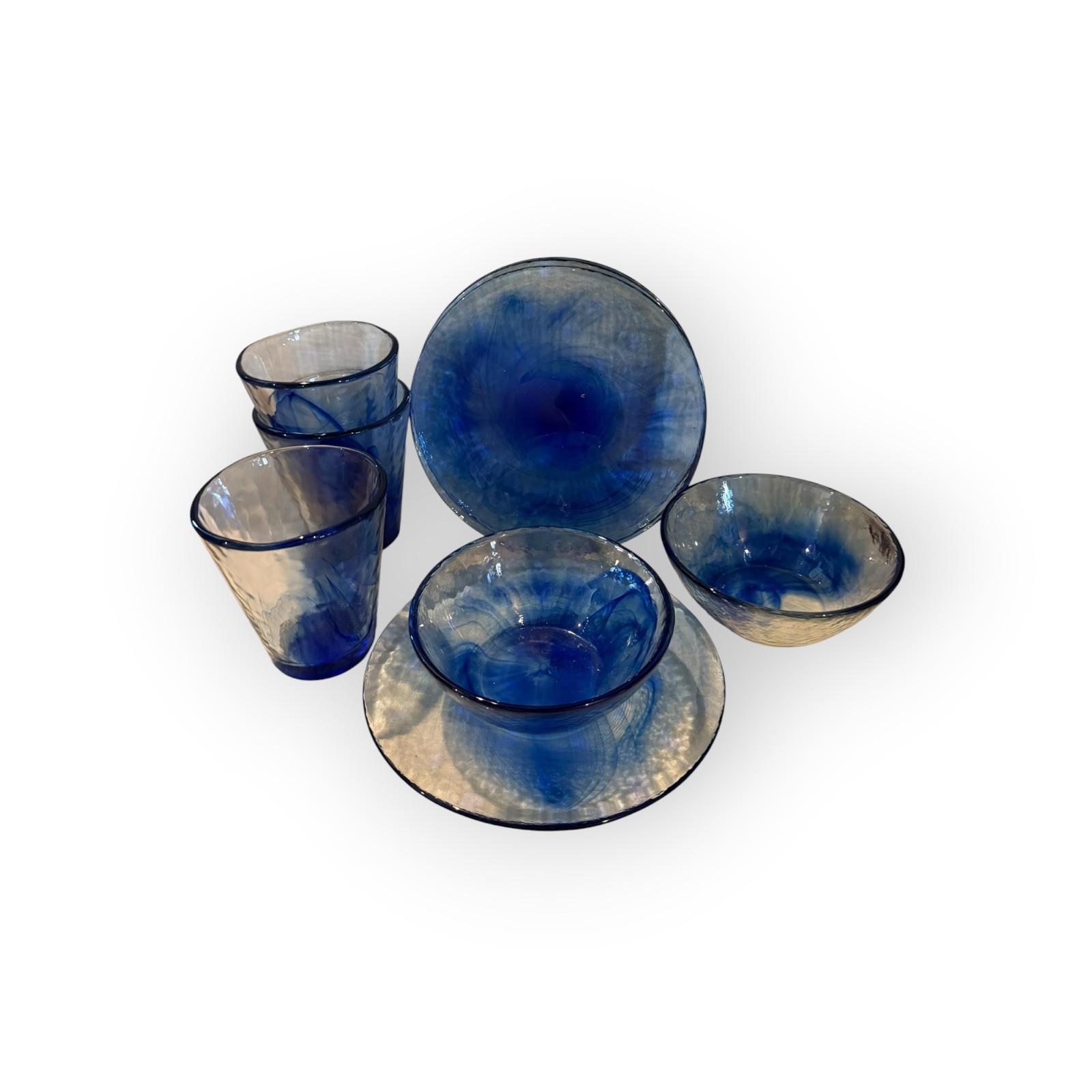 Bormioli Rocco Made In Italy SET of 3 BLUE Swirl ART GLASS PLATES Plate 8″