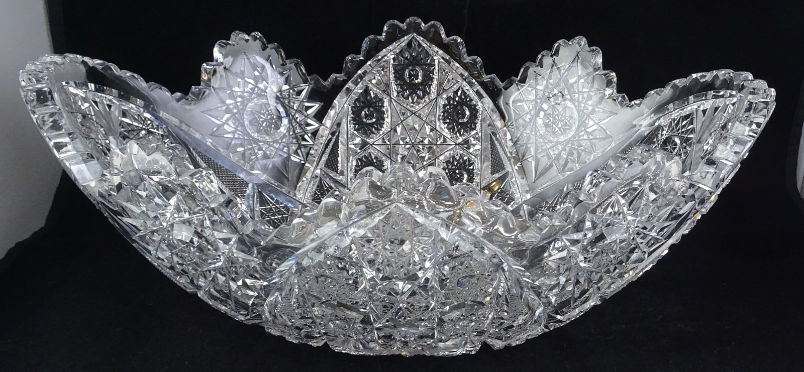 ABP American Brilliant Period Cut Glass Banana Boat & 8″ Bowl