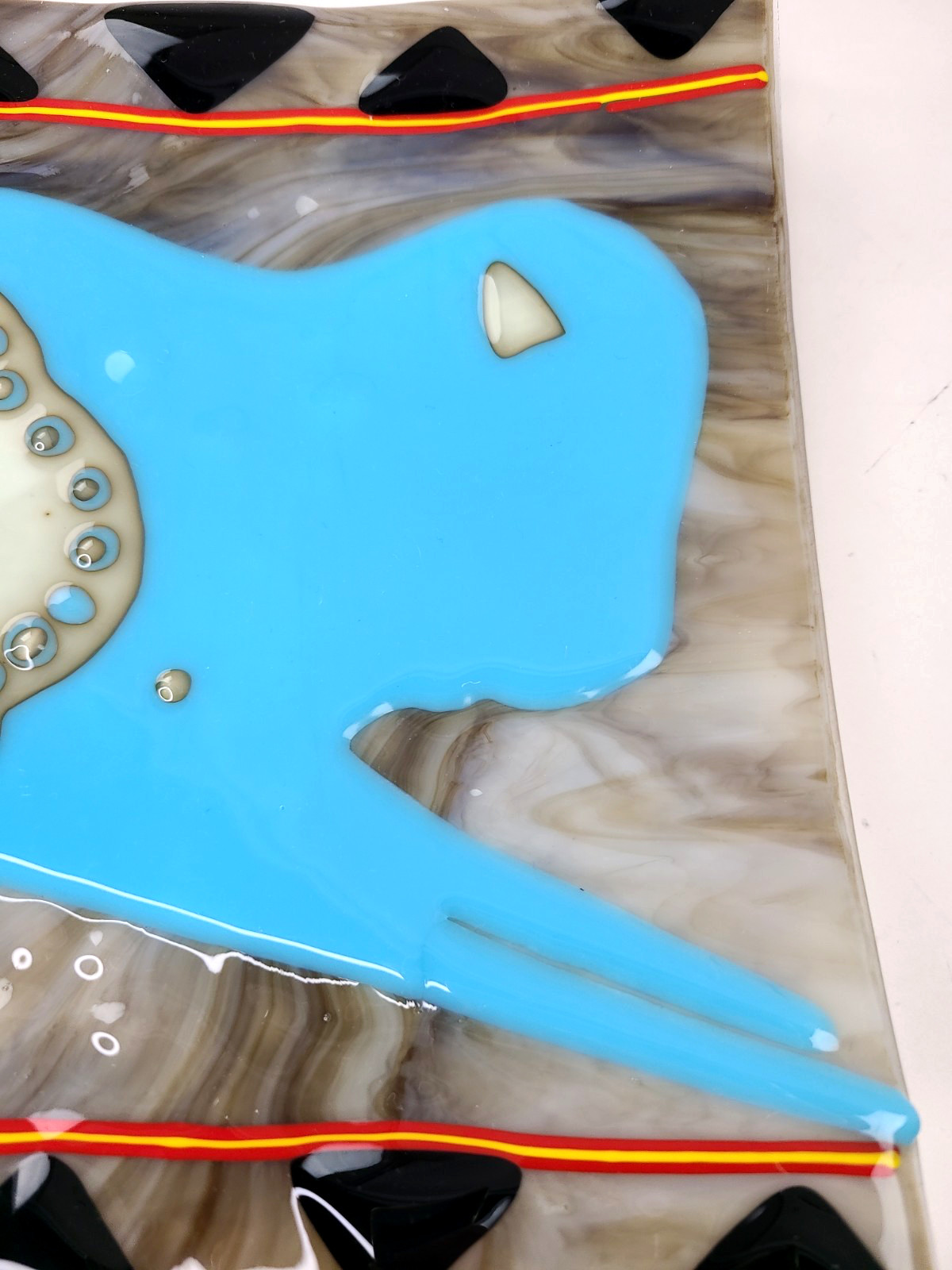 Handmade Fused Art Glass Square Decorative Plate Blue Southwest Buffalo abstract