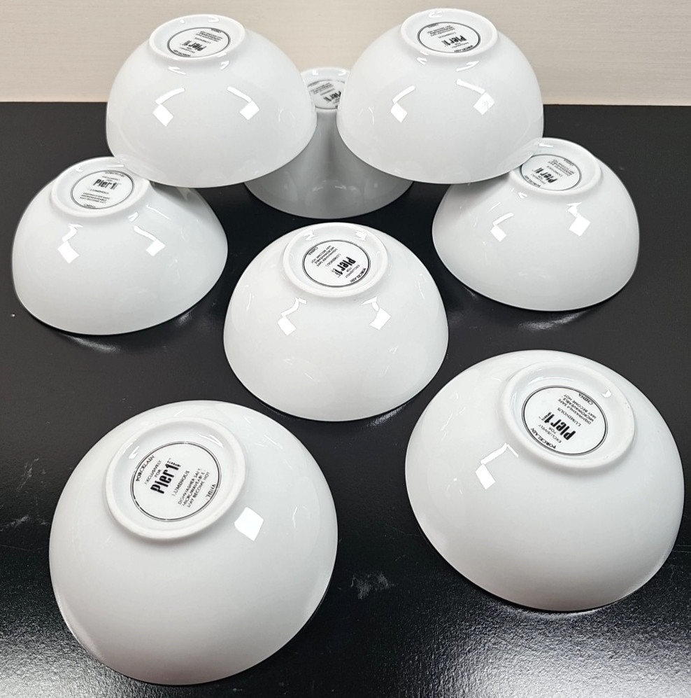 8) Pier 1 Luminous White Individual Dip Bowls Set Small Round Serving Dishes Lot