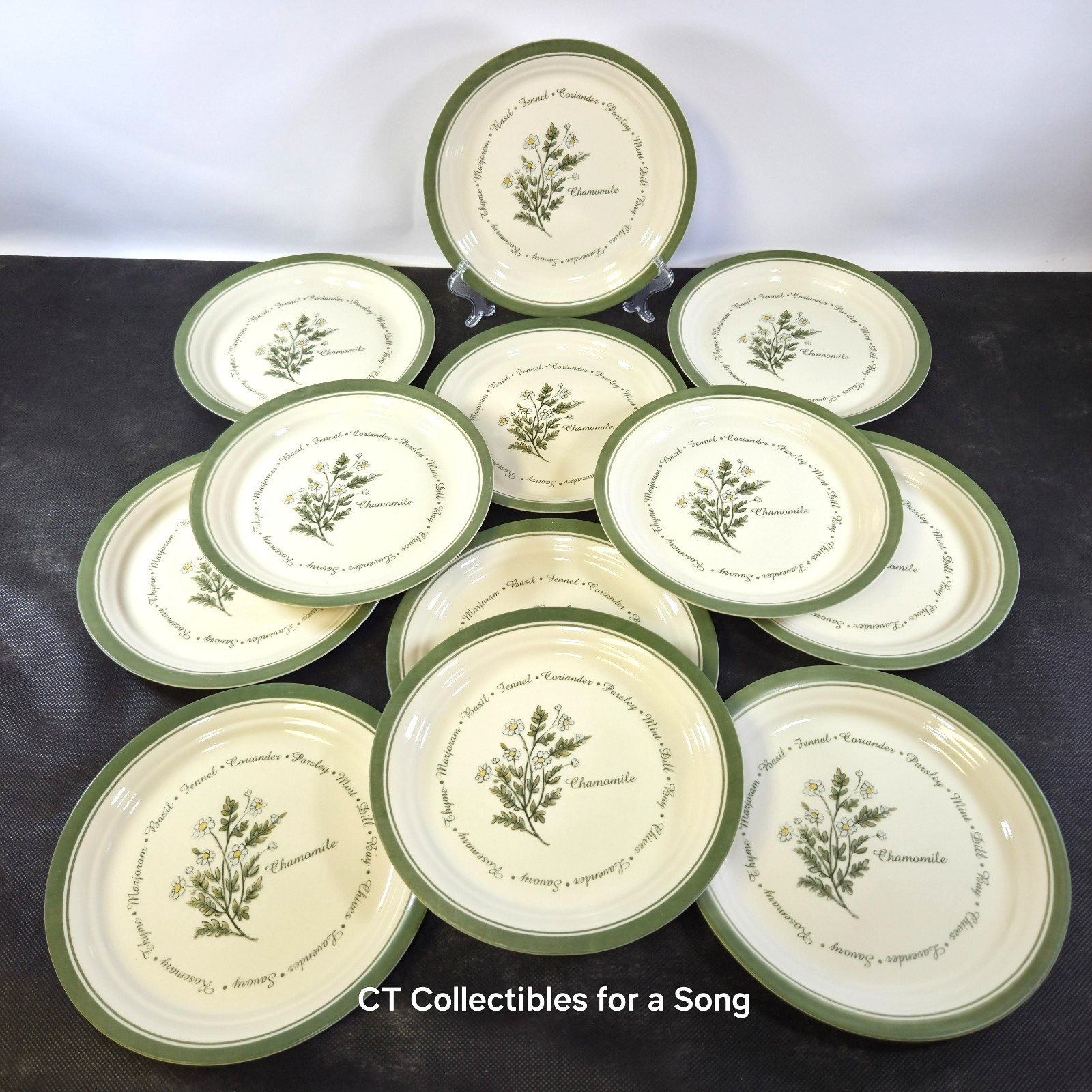 VTG Set 12 Corelle Thymeless Herbs Luncheon/Salad Plates 8 1/2″ Green