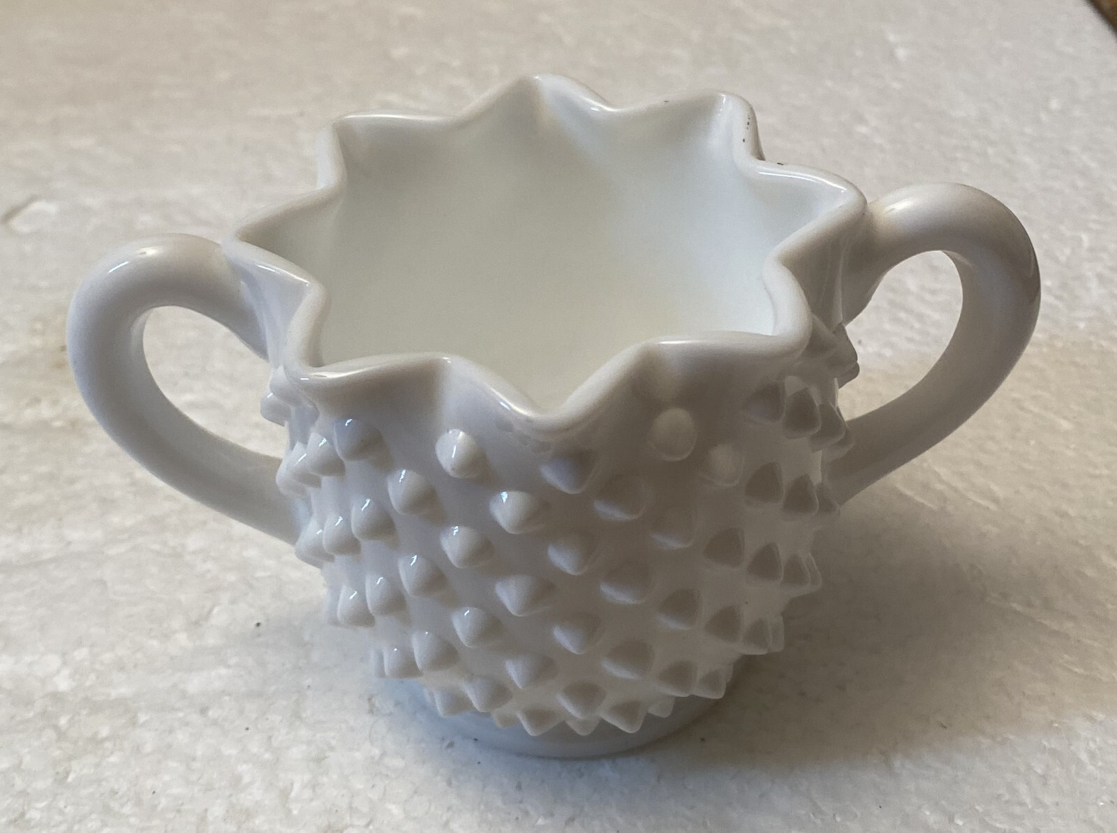 Vintage Fenton Milk Glass Hobnail Star-Shaped Open Sugar #3906