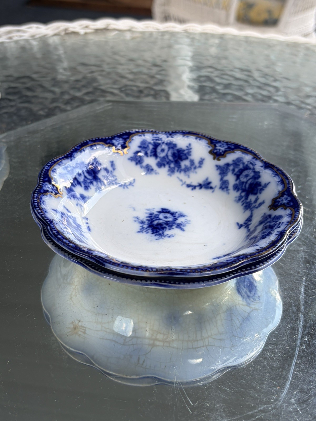 Antique pair of Grindley Florida Pattern Porcelain fruit, dessert bowls