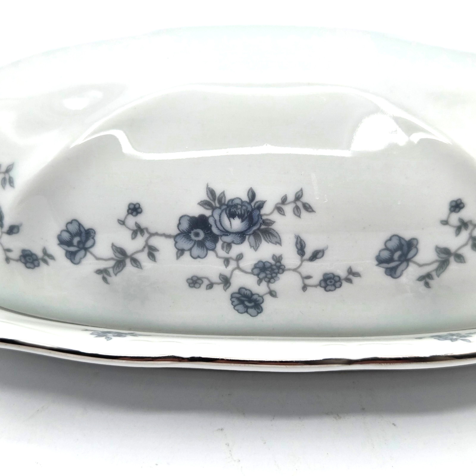 Johann Haviland Bavaria Germany Blue Garland BUTTER DISH Platinum Trim Vintage