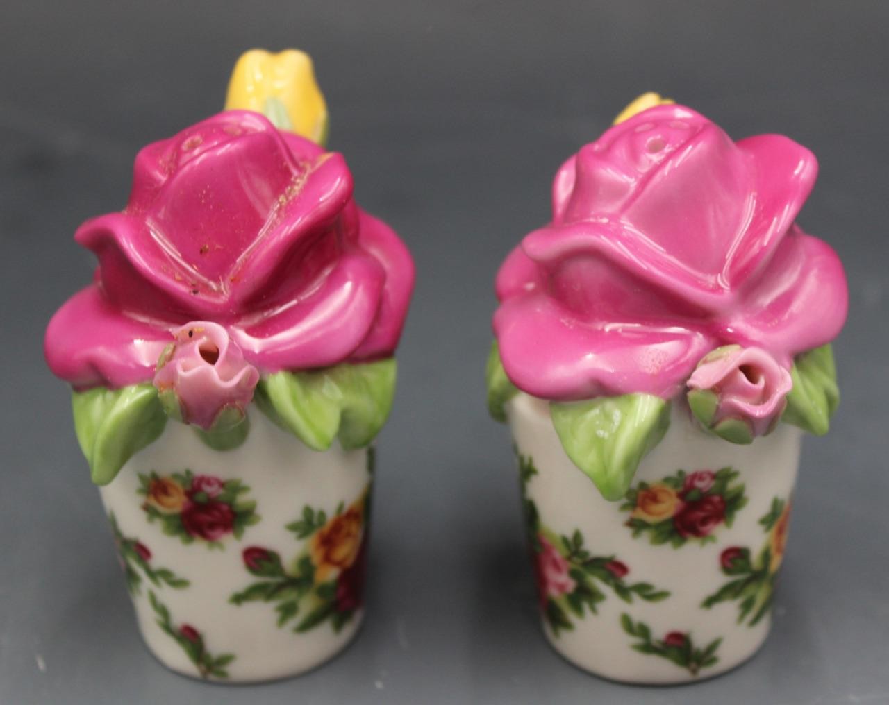 Royal Albert Old Country Roses Porcelain Sculpted Salt & Pepper Shakers