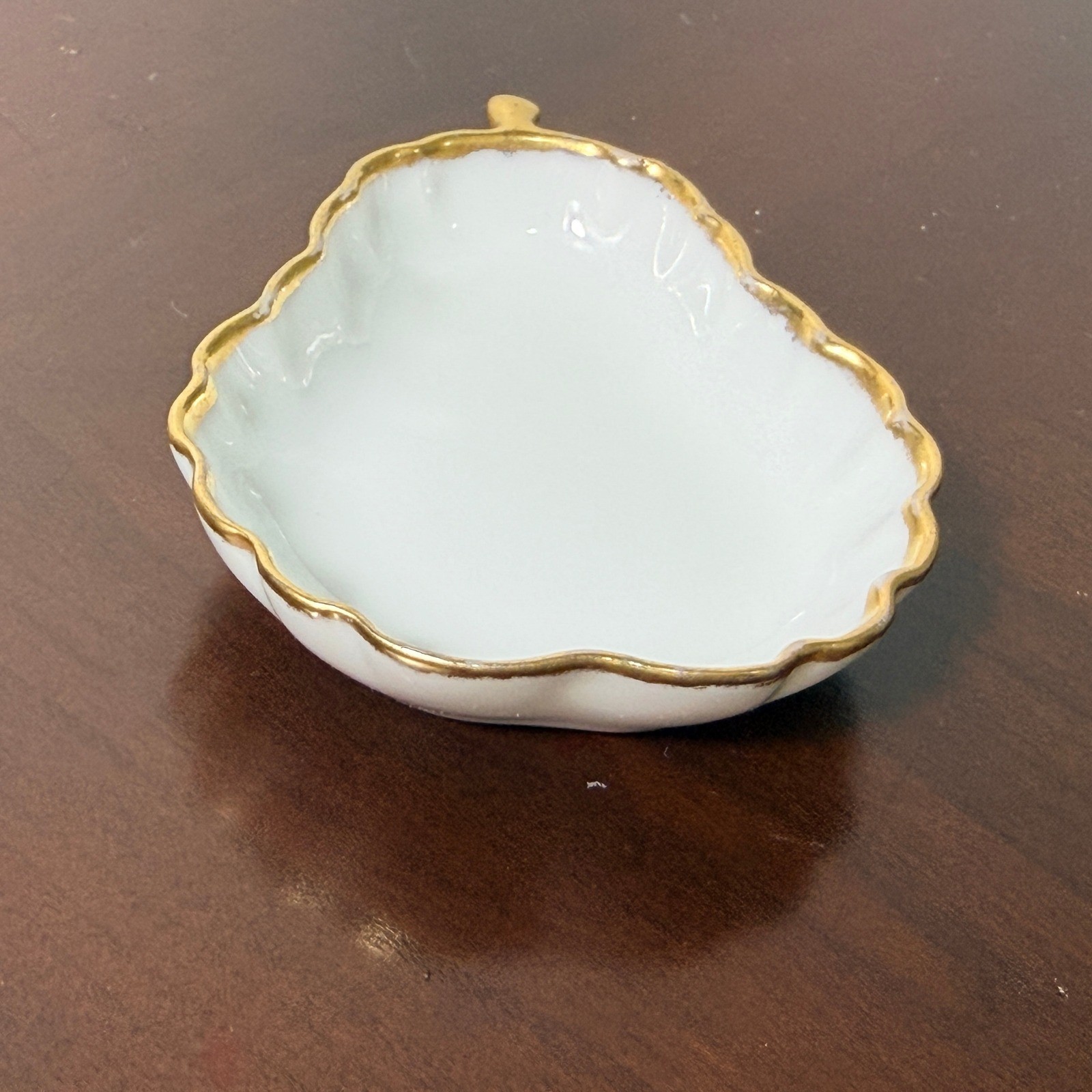 Vintage 1961 Pear Trinket Dish White Gold Gilt J Fetner Signed Small Decor 3.5in