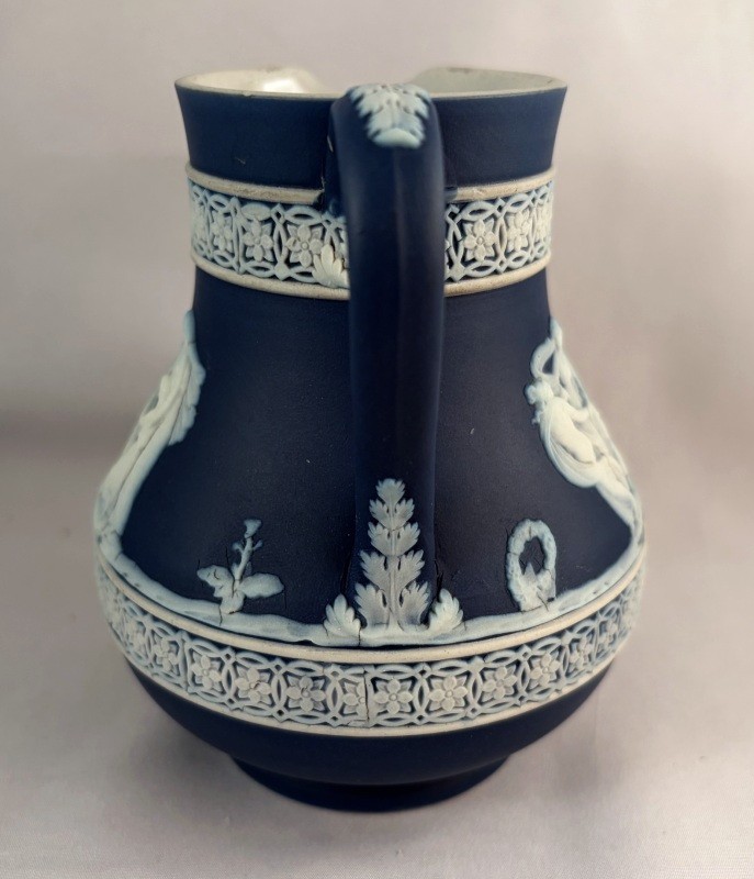 Antique Wedgwood 4.5″ Jasperware Dark Cobalt Blue Dip Creamer Pitcher NeoClassic
