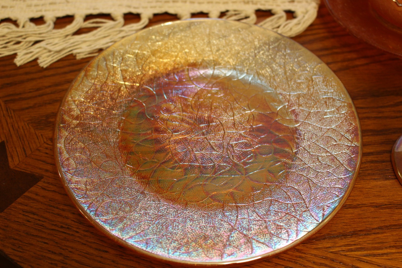 Jeannette Crackle Marigold Carnival Glass Lot Bowls Plates Goblet Candy Dish