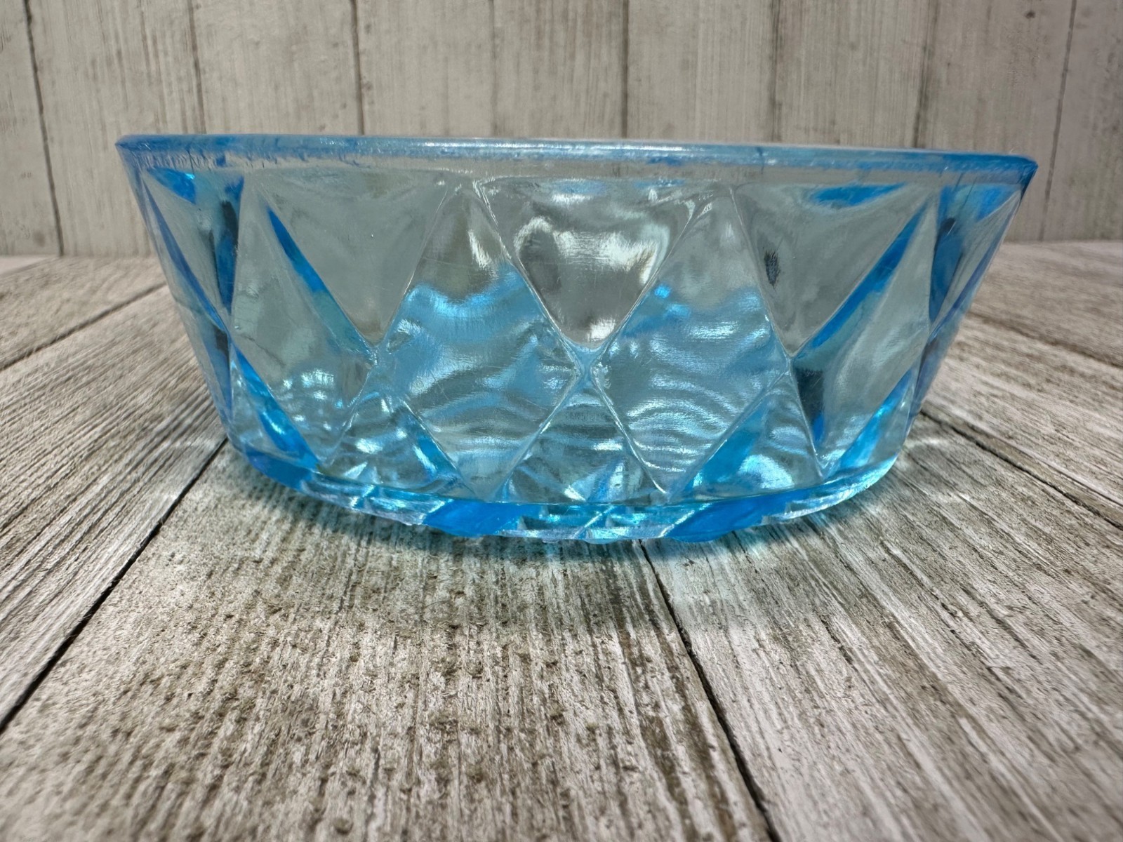 Vtg EAPG Bryce Brothers Style Ramekin Bowls 4″ DIA Diamond Blue Glass Set of 4