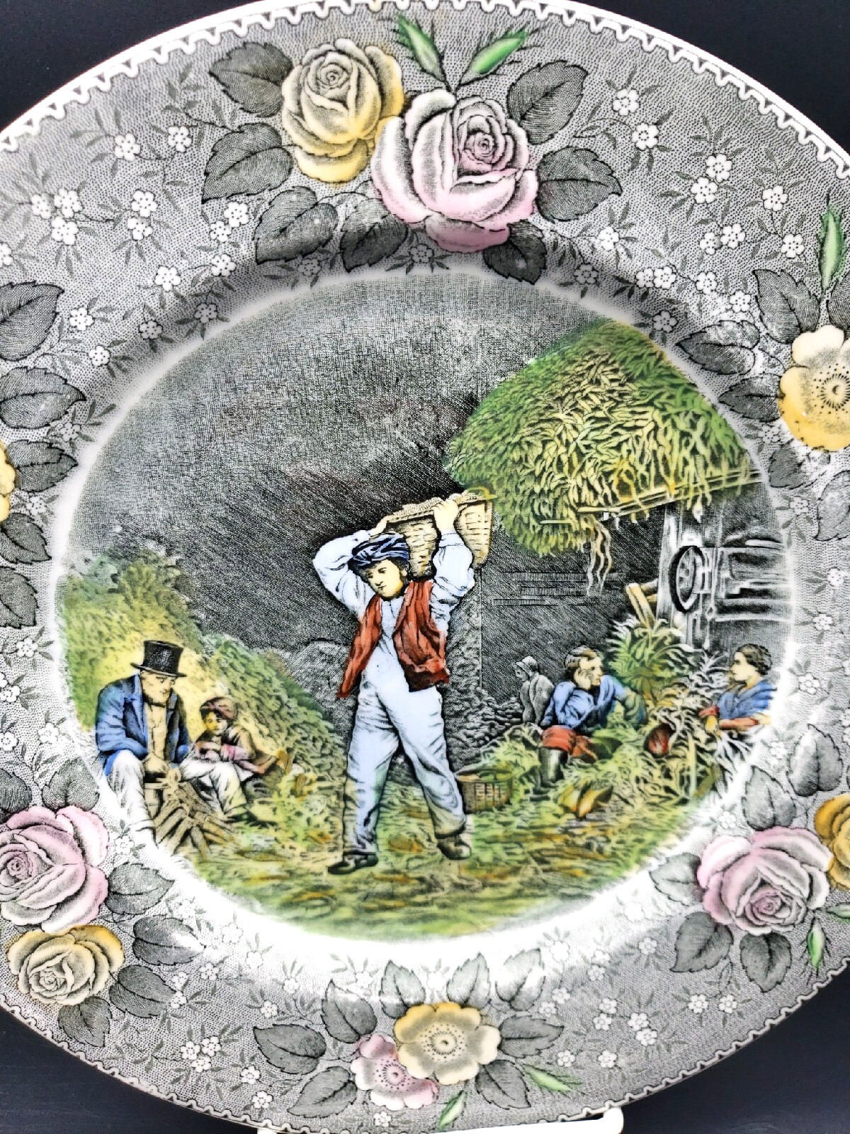 VTG Engravings for the People Plate Adams Currier 10.5″ Husking Farming Harvest
