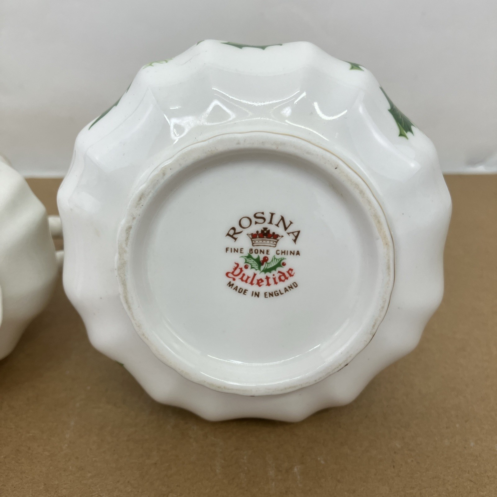 Yuletide Rosina Bone China Cream Pitcher Sugar Bowl Holiday Home Kitchen Holly