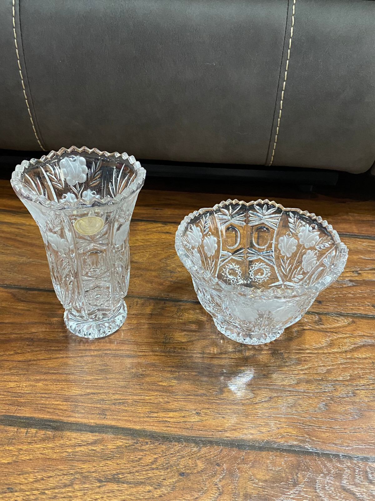 Crystal Clean 24% Lead Crystal Frosted Flowers Crystal Bowl & Vase Germany