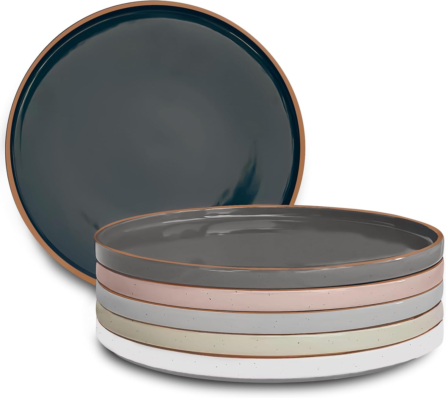 MORA Ceramic Flat Plates Set of 6 10.5″ Assorted Neutrals