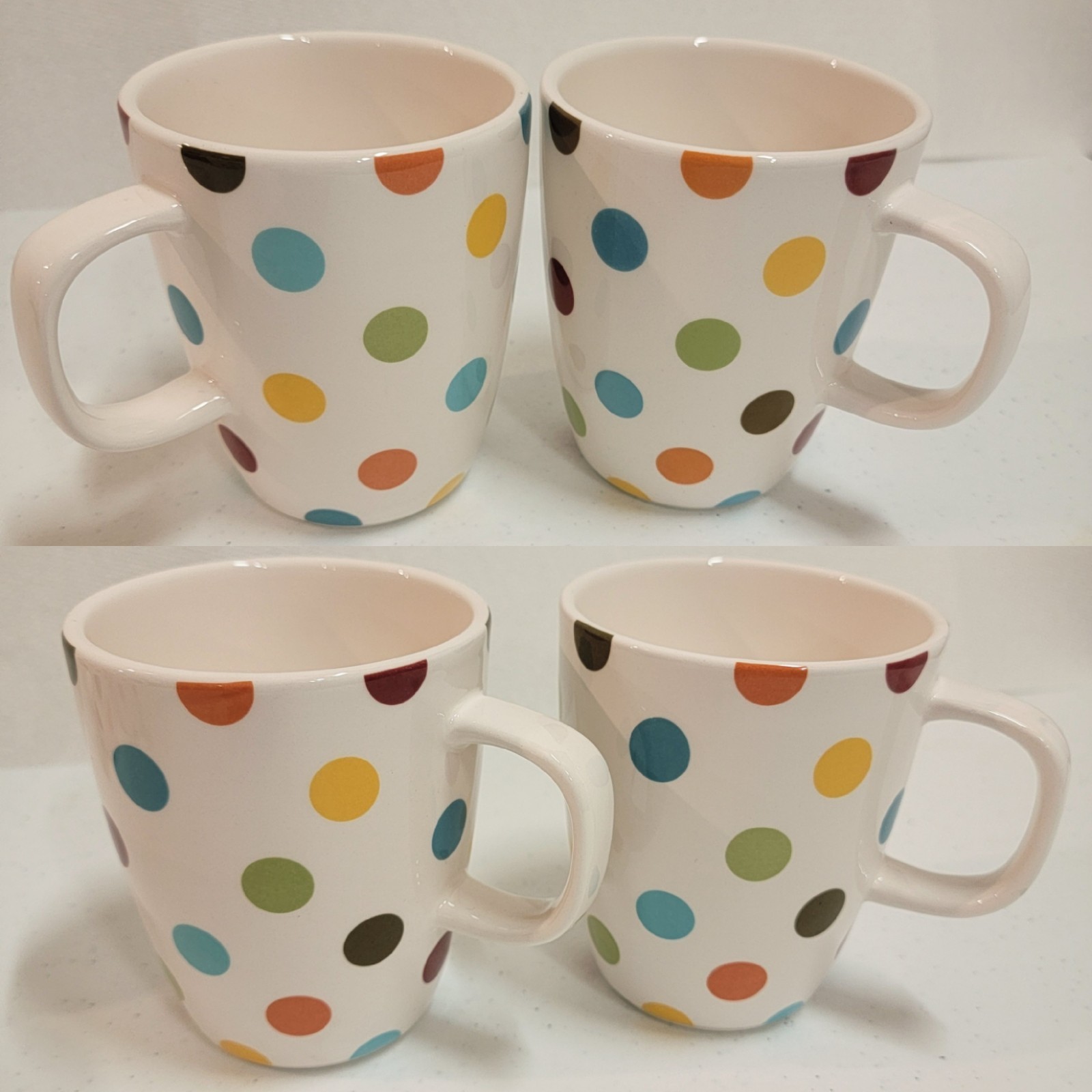 Lot Of 4 PIER 1 CONFETTI Coffee Mugs 4.5″ Tall Ironstone Cups 4 1/2″ Polka Dots