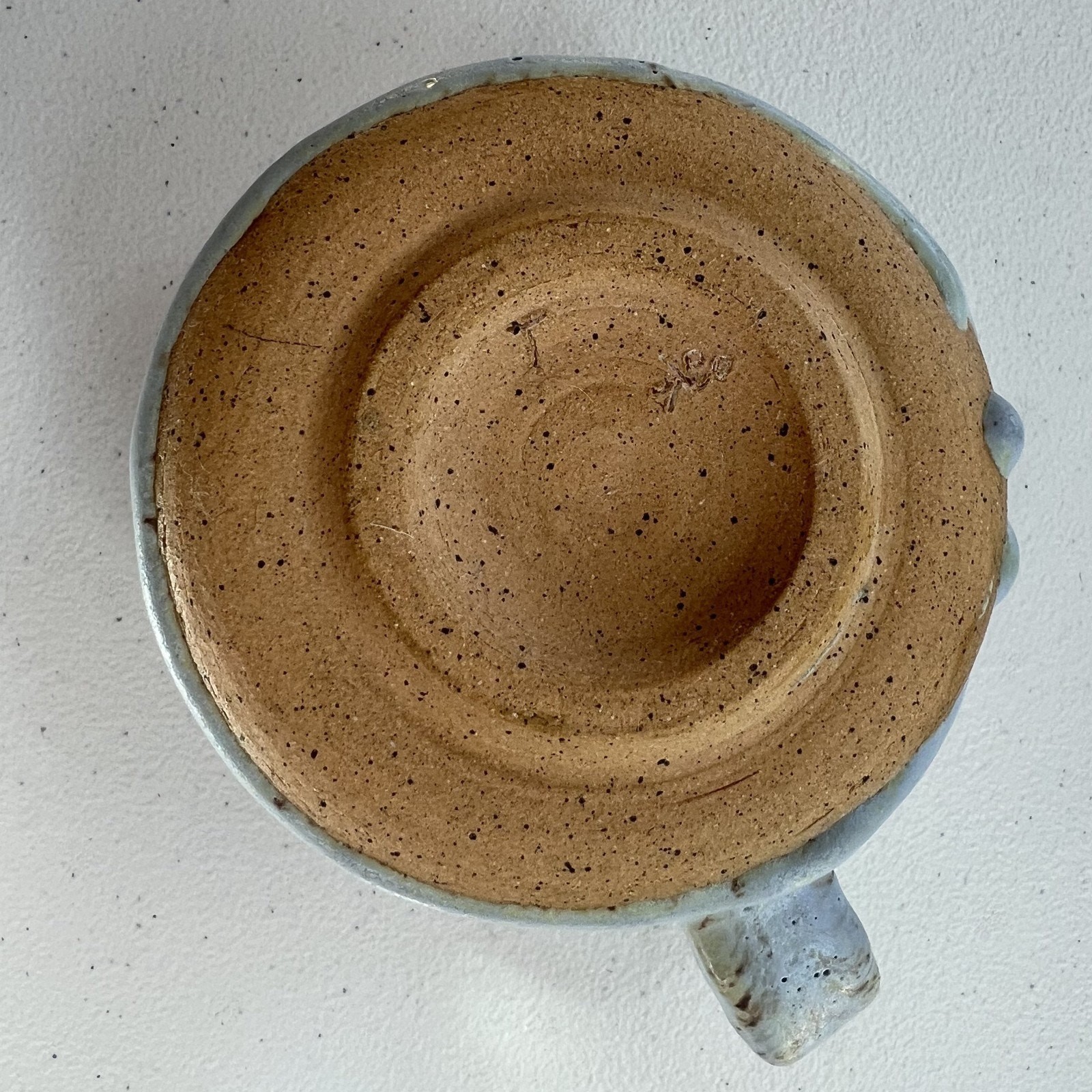 Studio Art Pottery Signed Mug Handmade Matte Stoneware Blue Dipped Speckle