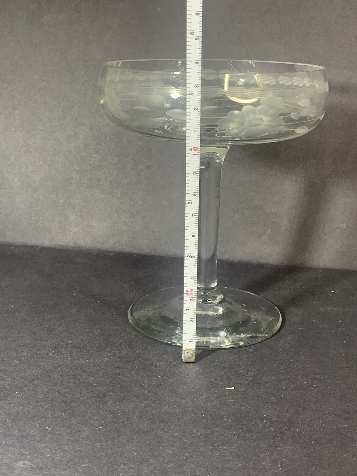 Vintage Clear Etched Glass Patterned Stem Compote Dish 4.5 inch