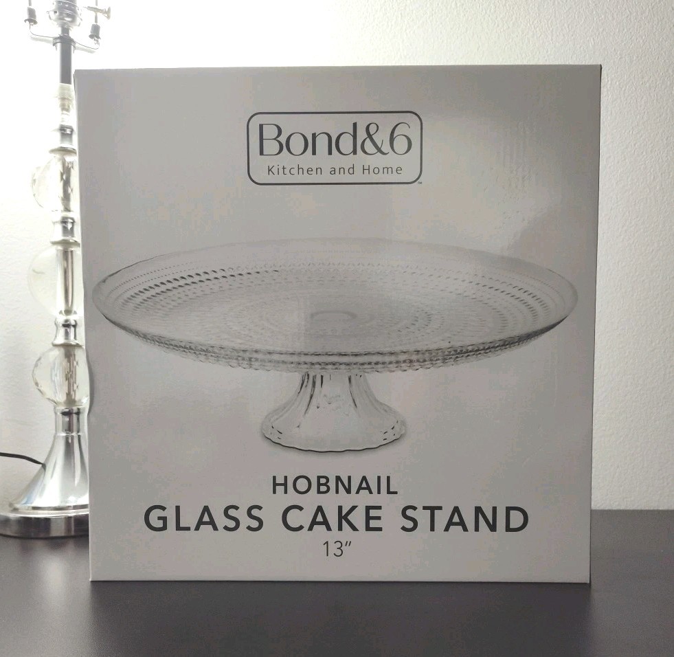 BOND & 6 Kitchen And Home -Hobnail Glass Cake Stand 13″ Brand New In The Box