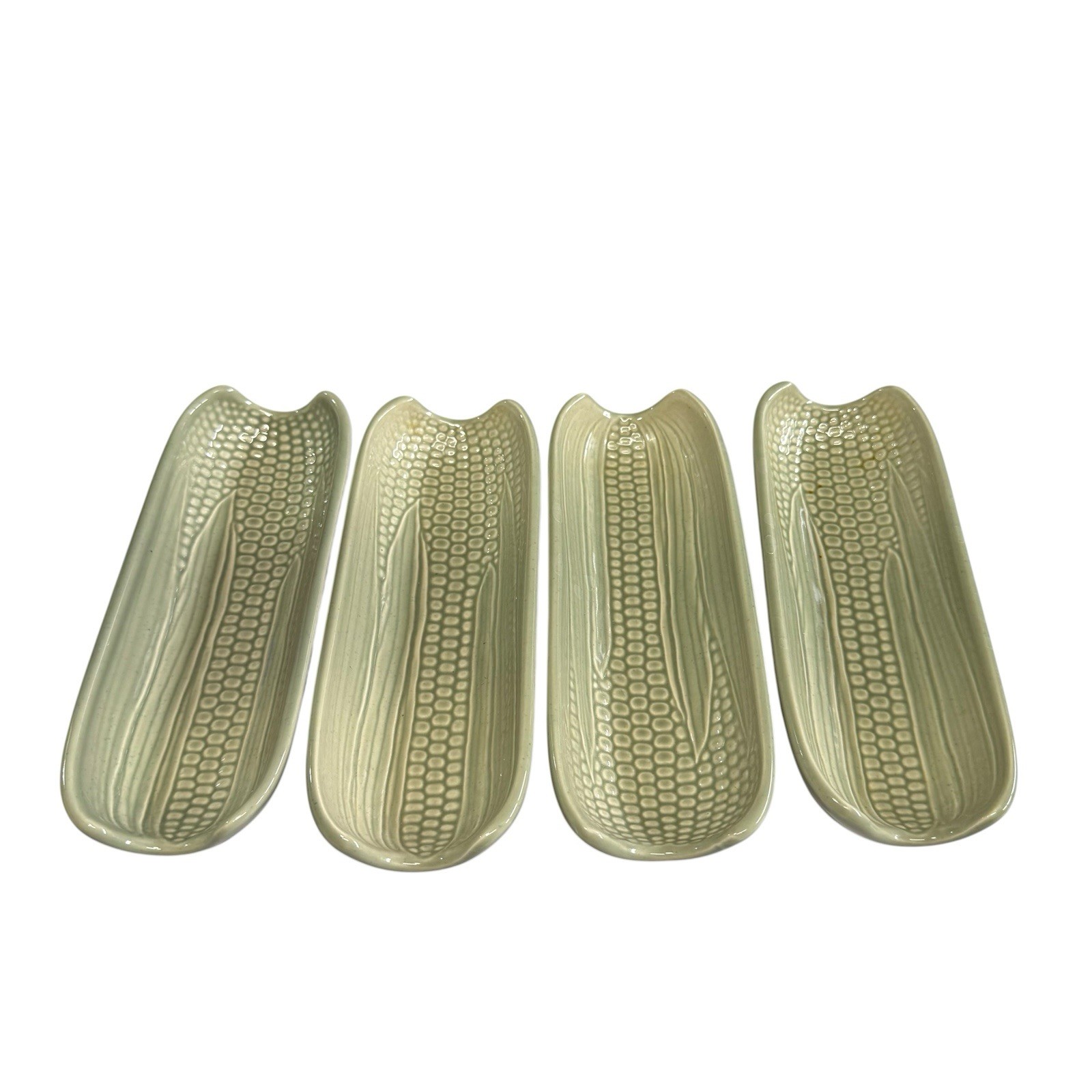 Pfaltzgraff Corn on the Cob Holders Footed Dish Sage Green Naturewood Set Of 4