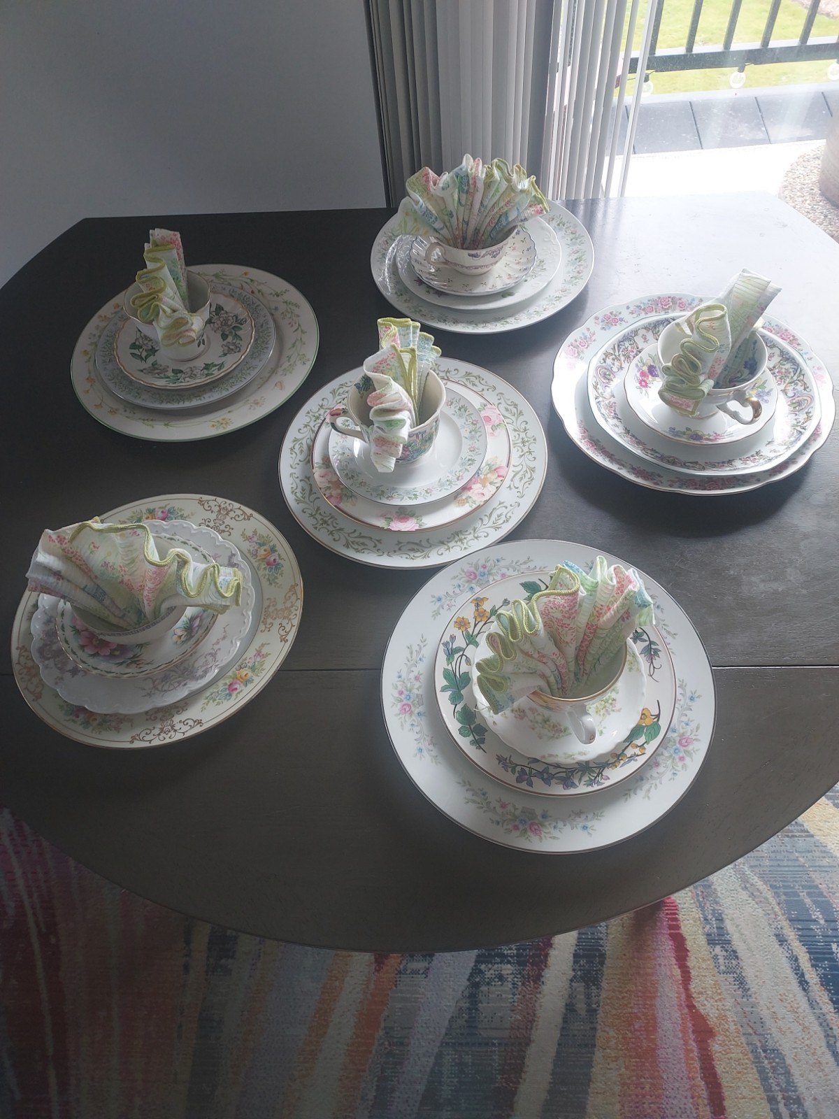 6 Garden Party Place Settings Mismatched 4 Pc Floral Botanical Vtg China Napkins