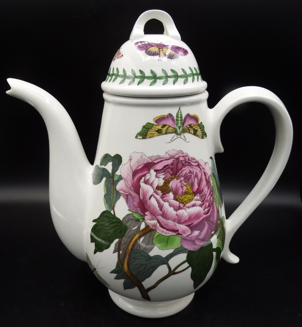 Portmeirion The Botanic Garden 10 1/2″ Coffee Pot Shrubby Peony Dragonfly MINT!
