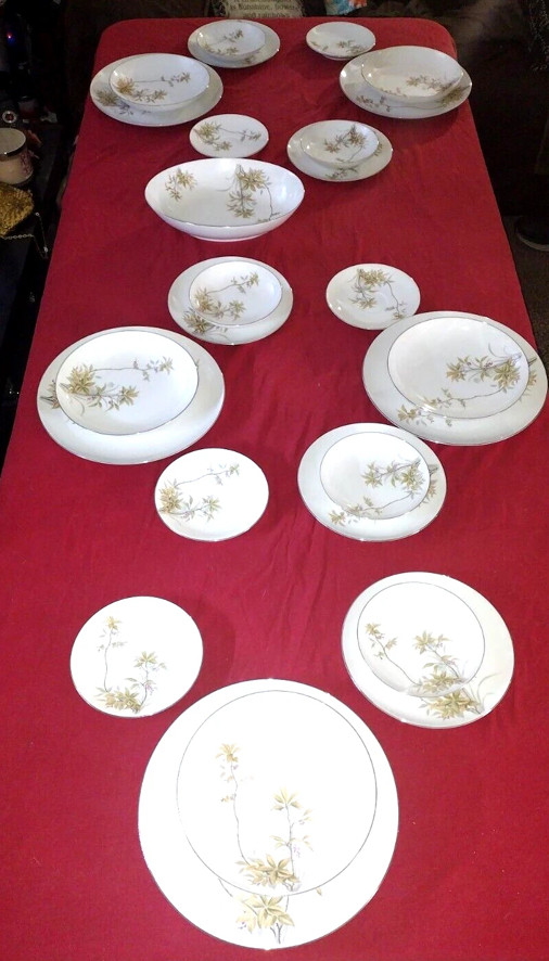 Japanese Harmony House Fine China Federal Platinum Gold Trim Sunny Glade 26 Pc