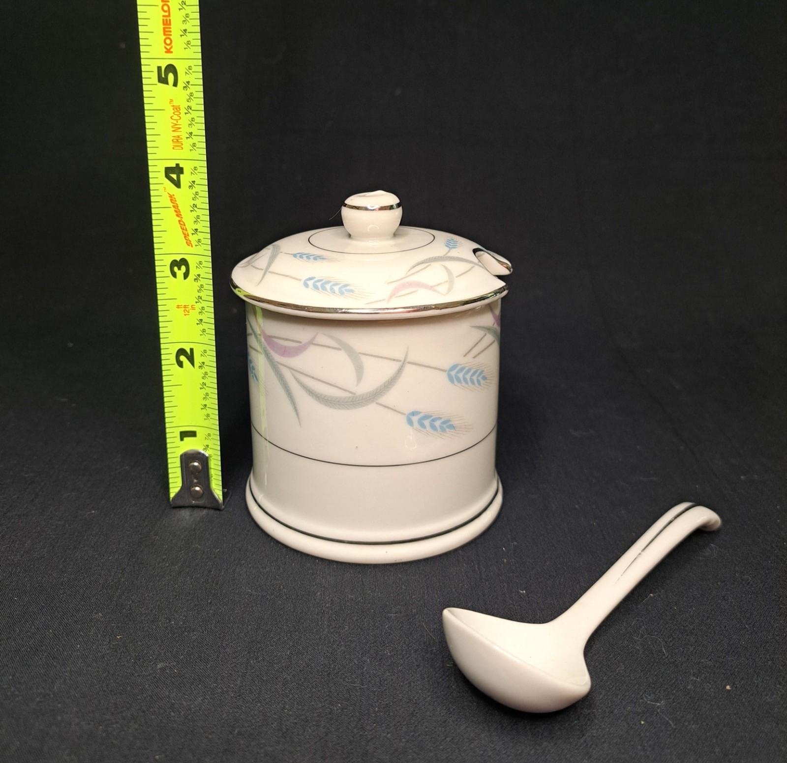 Valmont China Royal Wheat Condiment Jam Jar with Lid & Spoon Vintage